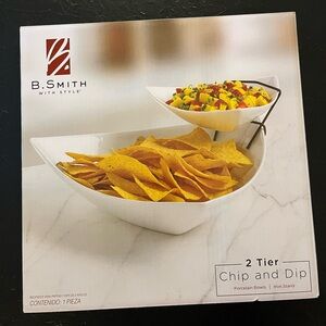 B. Smith 2-Tier White Porcelain Chip & Dip Bowl